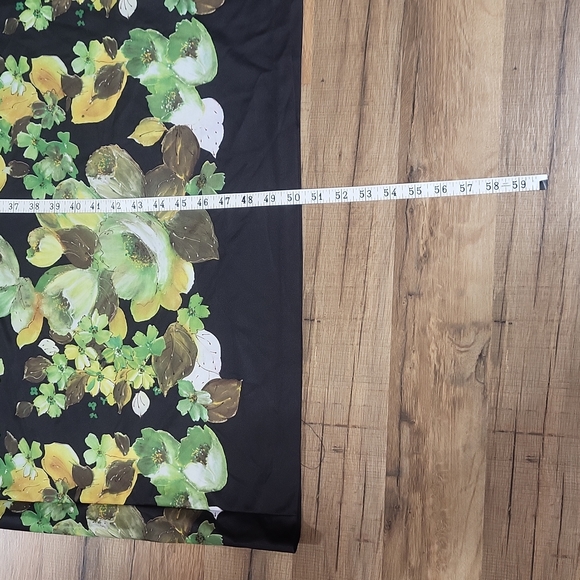 VINTAGE GRANADA Black Green Floral Mock Cinch Shoulder Mumu Kaftan Housecoat - Picture 10 of 11